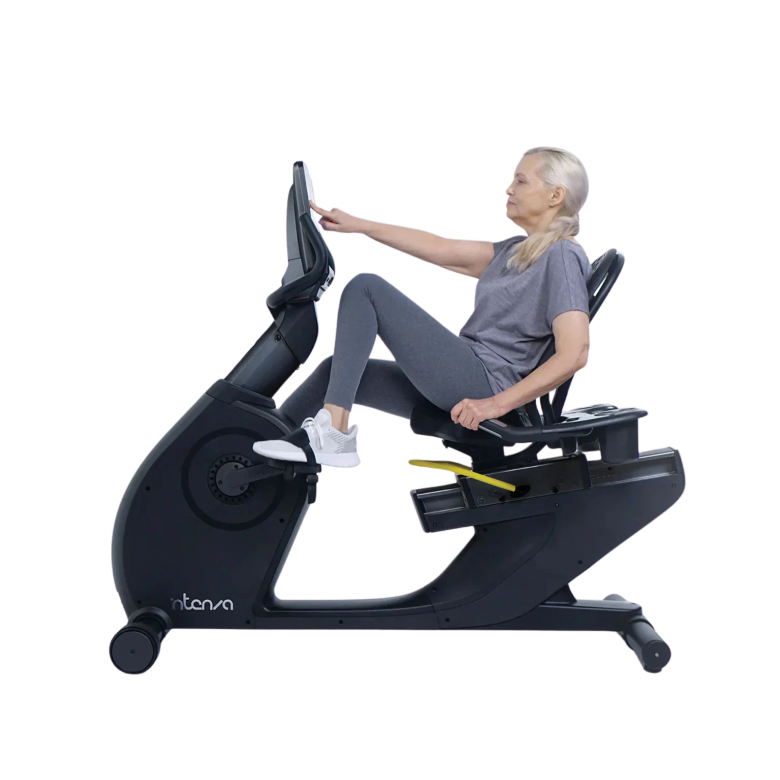Intenza 550RBe2 Recumbent Bike side view, demonstrating its ergonomic design and back support, perfect for low-impact workouts in Sharjah, UAE. Buy exercise bike online