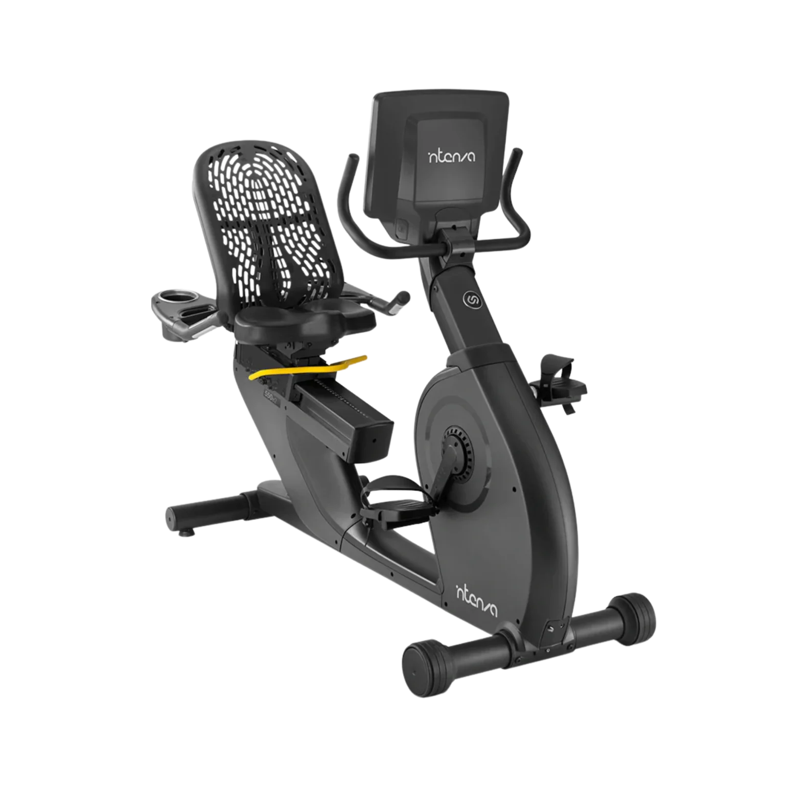 Person using the Intenza 550RBe2 Recumbent Bike, showing its smooth and quiet operation. A top choice for comfortable cardio in Dubai, UAE. Recumbent exercise bike