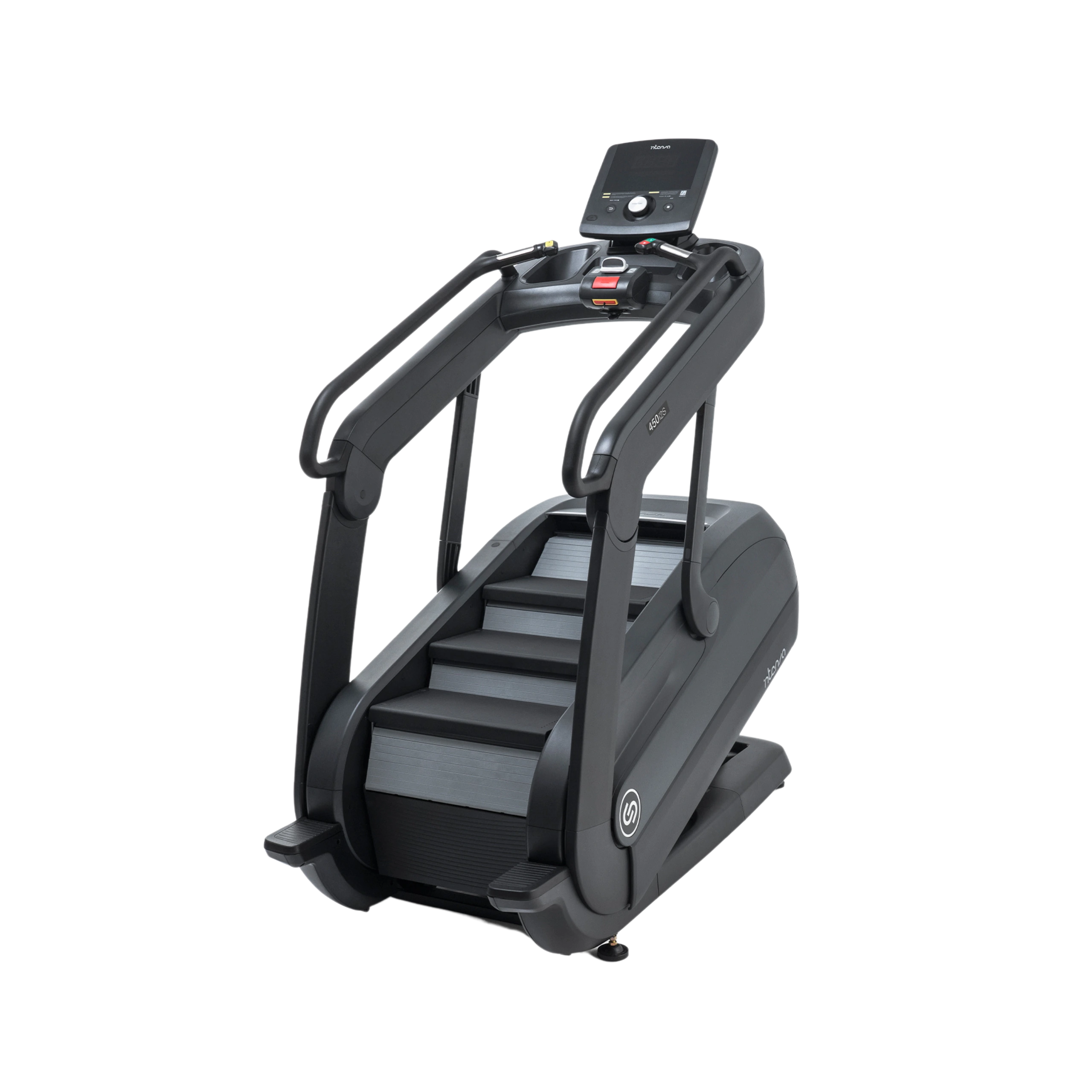 Intenza_Escalate_450CI2S_side_view Intenza Escalate 450CI2S Stair Climber Hard Black in a modern Dubai apartment, highlighting its space-saving design, ideal for home fitness in the UAE.
