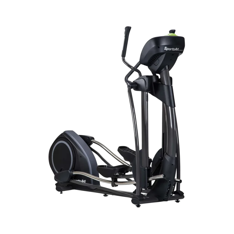 Close-up of the SportsArt E845S console, showing fingertip controls and workout data, ideal for users in Abu Dhabi and across the UAE seeking user-friendly fitness equipment.