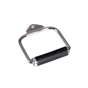 TKO Deluxe Stirrup Chrome Handle attached to a cable machine in a Dubai home gym, showcasing its use for cable crossovers. Buy cable attachments online in the UAE