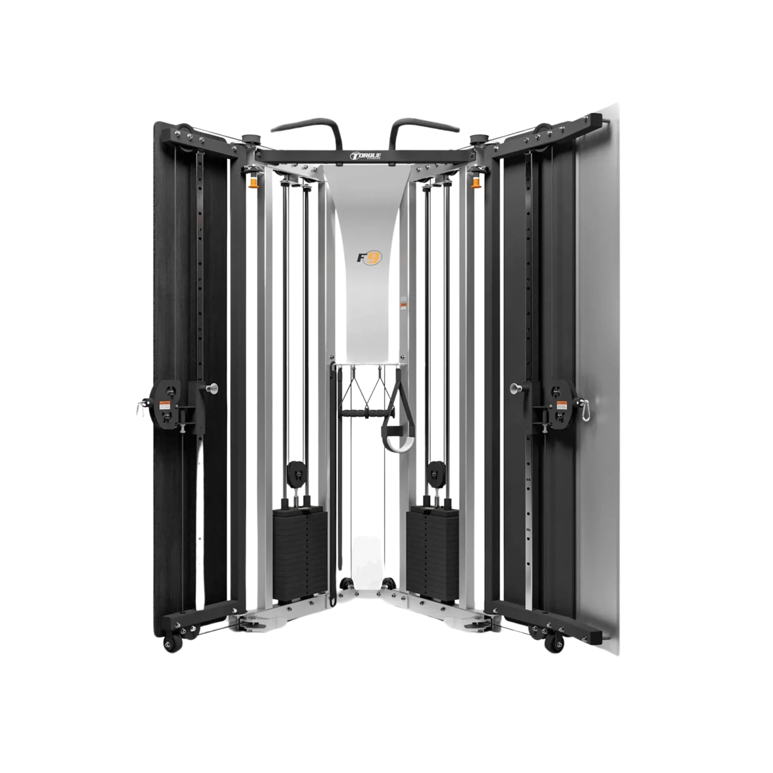 Torque USA F9 Fold-Away Strength Trainer, shown folded against the wall, demonstrating its space-saving design. This is the ideal home gym solution for apartments and smaller homes in the UAE, including Dubai, Abu Dhabi, and Sharjah. Buy online today for fast delivery.