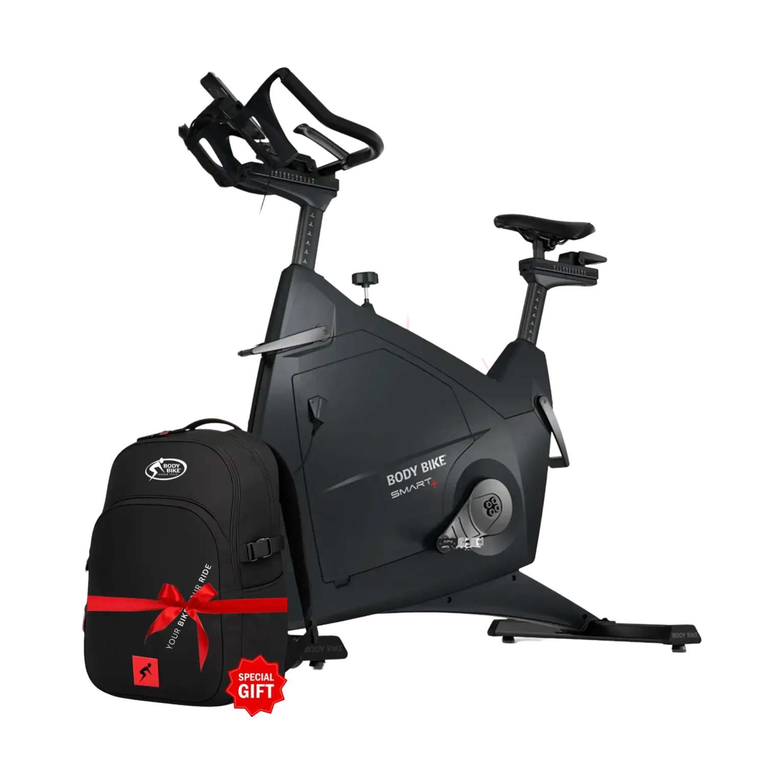 BODY BIKE SMART+ indoor cycle in a modern Dubai home gym, showcasing its sleek design and SMART Charge feature, ideal for fitness enthusiasts in the UAE.