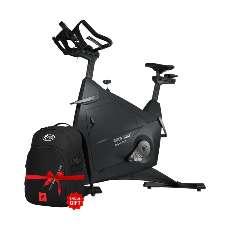 Home Main 23 BODY BIKE SMART+ indoor cycle in a modern Dubai home gym, showcasing its sleek design and SMART Charge feature, ideal for fitness enthusiasts in the UAE.
