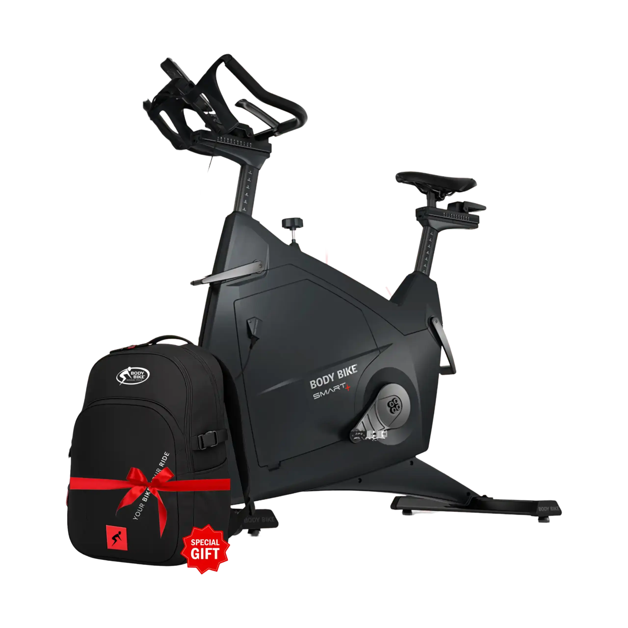 bb BODY BIKE SMART+ indoor cycle in a modern Dubai home gym, showcasing its sleek design and SMART Charge feature, ideal for fitness enthusiasts in the UAE.
