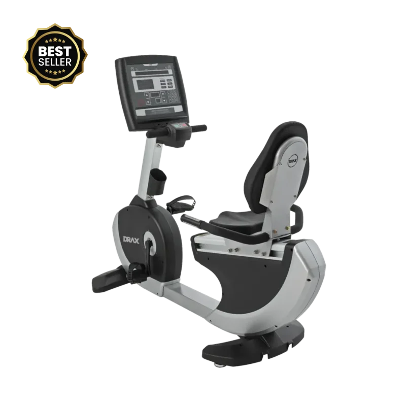 Drax TBR9000 Recumbent Bike in a modern Dubai home gym, showcasing its comfortable design and space-saving footprint, ideal for fitness enthusiasts in the UAE.