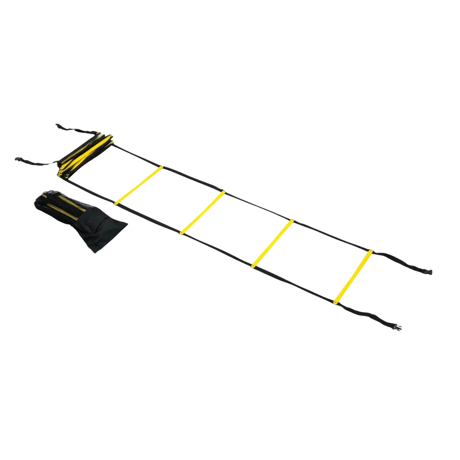 A dynamic shot of an athlete in a Dubai sports facility performing high-knee drills on the Torque Agility Ladder, emphasizing its effectiveness for improving speed and agility for sports training in the UAE's vibrant fitness scene. This highlights the ladder's use in a Dubai fitness context.