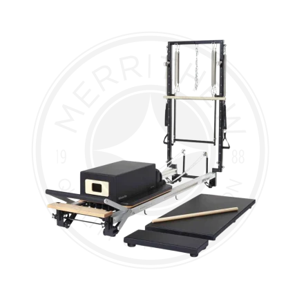 Merrithew SPX Max Plus Reformer Bundle in a bright, modern Dubai Pilates studio, showcasing its versatility and complete set of accessories. Buy Pilates reformer UAE