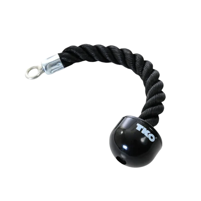 TKO Hammer Rope attached to a cable machine in a Dubai home gym, showcasing its use for triceps pushdowns. Buy triceps rope online in the UAE.