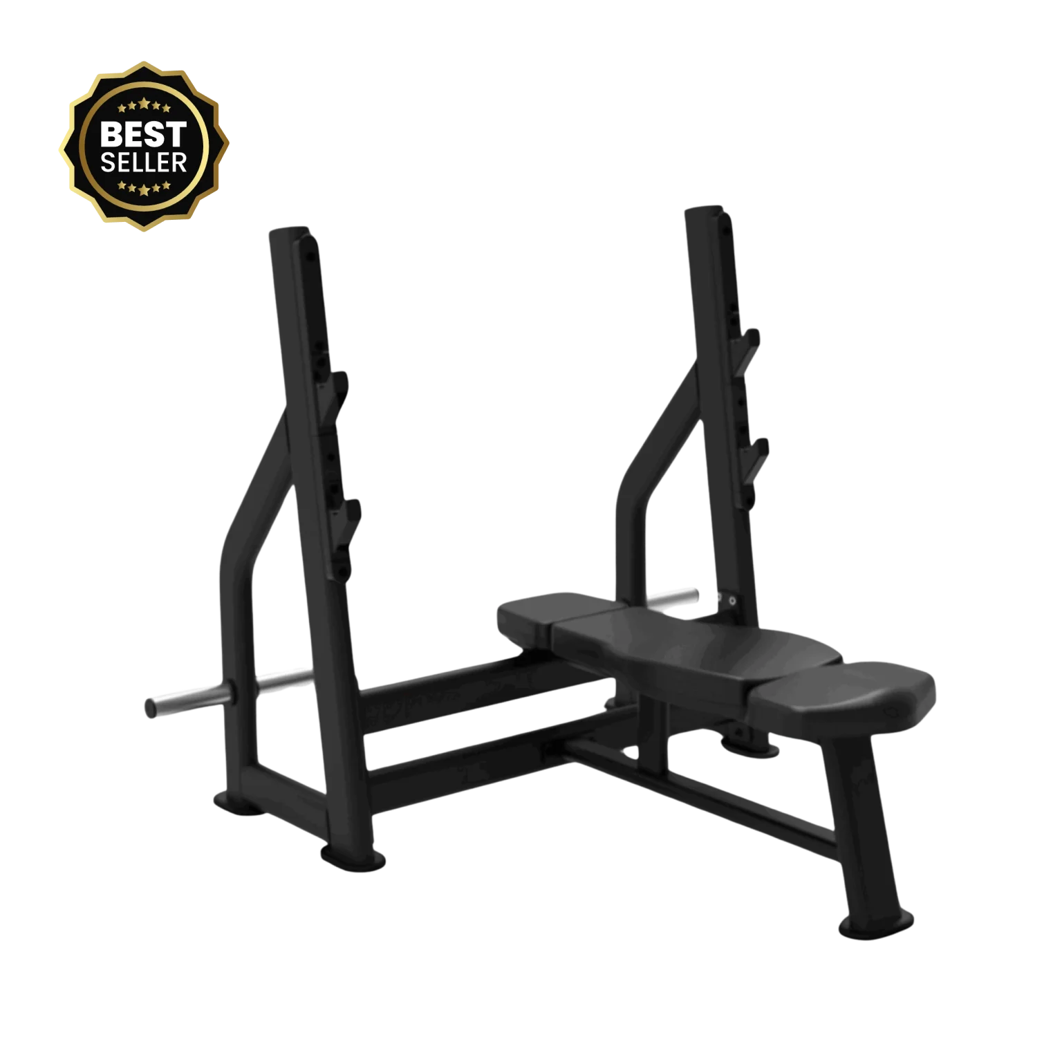 A focused shot of a weightlifter in a Dubai gym performing a heavy bench press on the YR Fitness Olympic Flat Bench, emphasizing its robust construction and suitability for serious strength training in the UAE. This highlights strength training in Dubai.