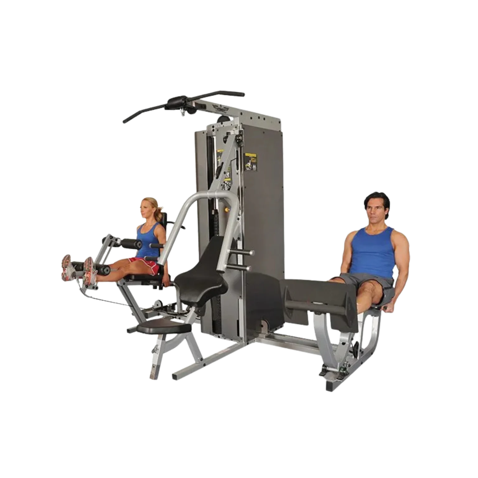 A user actively engaging the chest press station on the Inflight Vanguard Multi Gym, demonstrating its functionality for building upper body strength within a UAE fitness context. The image shows proper form, supported by the ergonomic seat and back pad, pushing against the resistance provided by one of the dual weight stacks. The smooth motion implied by the high-quality pulleys and cables makes it an attractive feature for home gym users in Dubai or members of commercial gyms in Abu Dhabi looking for effective and comfortable chest training equipment available in Sharjah
