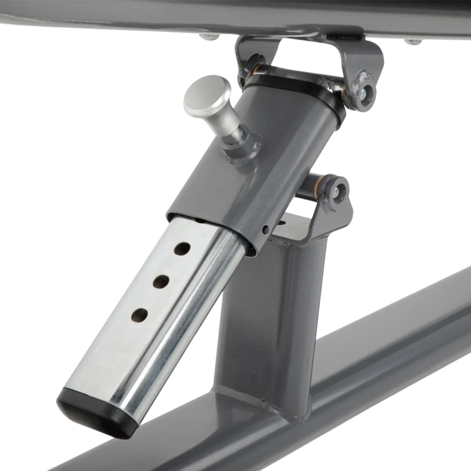 Close-up focusing on the user comfort and support features of the TKO Commercial Ab Crunch Bench, essential for consistent training in the UAE. The image details the textured grip on the convenient handles (used for stability or mounting/dismounting) and the thick, high-resilience foam padding covered in durable black PU leather upholstery on the backrest and leg rollers. These features provide crucial support and comfort, allowing safer and more effective ab workouts compared to the floor for users in Dubai, Abu Dhabi, and Sharjah (TKO gym equipment UAE AED).