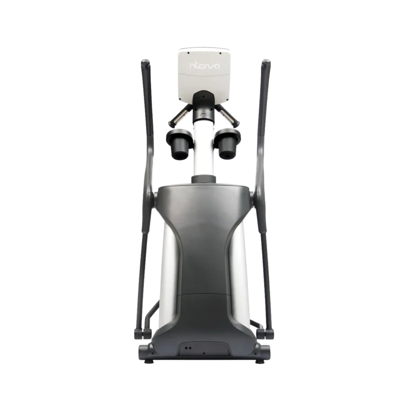 Close-up of the INTENZA 550ETi elliptical cross trainer UAE model showing the compact 6cm pedal spacing, smart energy system, and incline adjustment technology, built for intense cardio workouts at home gyms in Dubai and throughout the UAE.