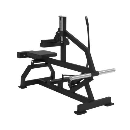 The Yanre Plate Loaded Seated Calf Raise machine, presented professionally, showcasing its robust build quality ideal for the UAE fitness market. Visible features include the sturdy black steel frame, the comfortably padded seat and adjustable thigh locking pads designed for user security during intense workouts in Dubai. The prominent weight horns signal its plate-loaded nature, ready for heavy resistance to build strong soleus muscles in Abu Dhabi gyms. Its ergonomic structure promises a smooth, effective calf workout, making it a top choice for commercial facilities or serious home gyms in Sharjah looking to buy specialized strength equipment in AED.