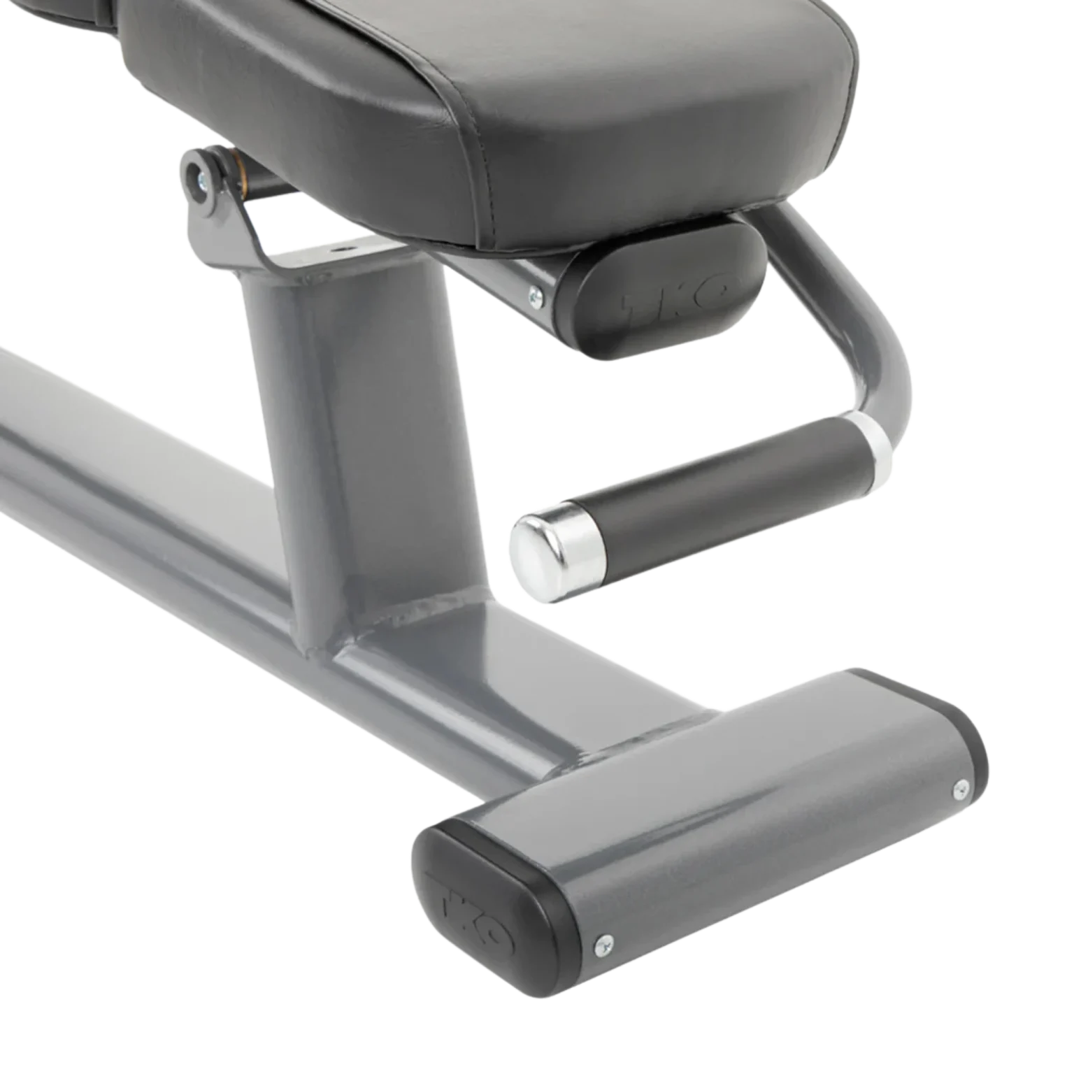 Image highlighting the rear transport wheels on the TKO Commercial Ab Crunch Bench, emphasizing its practicality for UAE environments. The wheels allow the relatively lightweight bench (approx 75lbs) to be easily lifted and maneuvered for storage or repositioning within a home gym in Dubai, a PT studio in Abu Dhabi, or a multi-use space in a Sharjah facility. This portability adds significant convenience, making it a flexible addition to various fitness settings across the Emirates (TKO ab bench UAE AED).