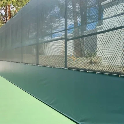 TF-750 Tennis Court Windscreen, dark green tennis court windscreen, PE filament tennis windscreen, weather-resistant tennis court screen, tennis court windscreen with copper rings